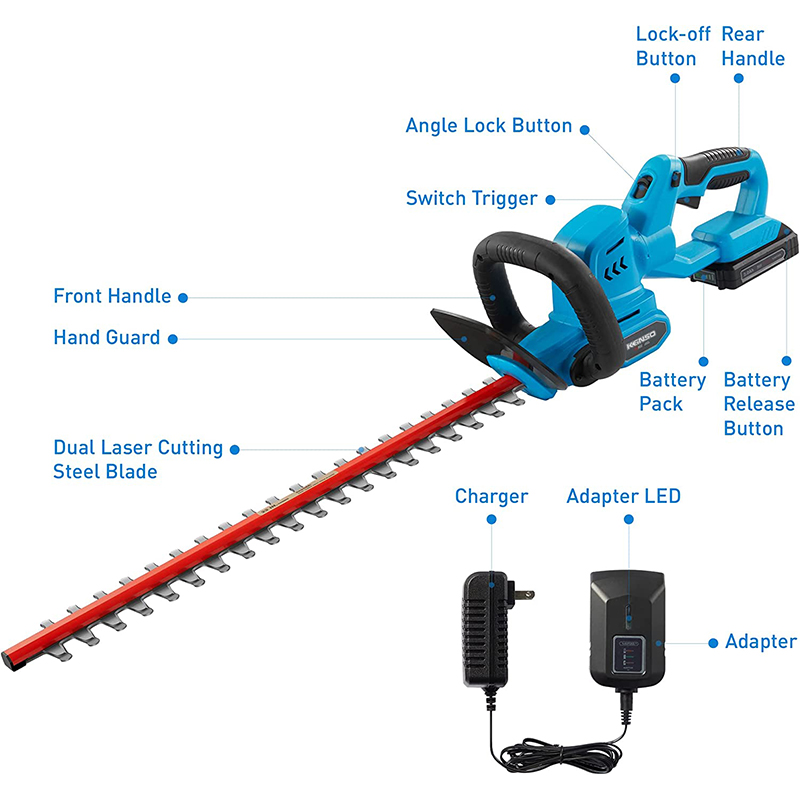 20V 无绳锂电池 22 英寸树篱修剪机